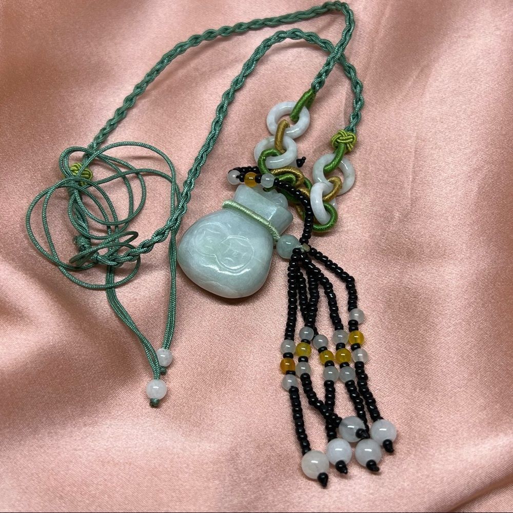 Natural Grande A Jade Green Braided Necklace with pendant